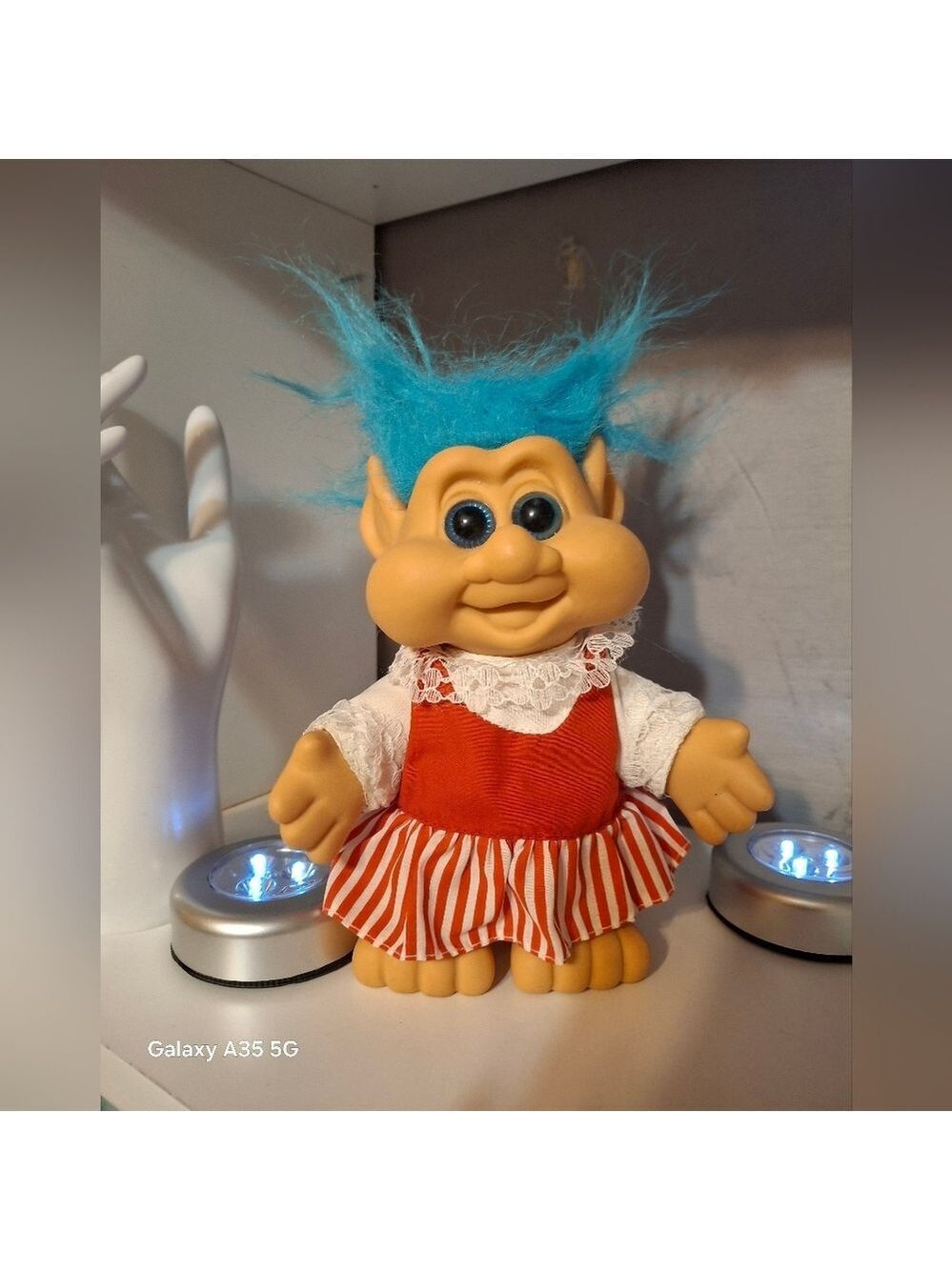 Trolls Blue Hair Doll with Striped Dress 7" Vintage